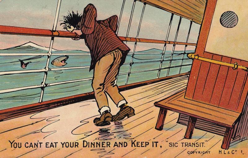 You Cant Have Your Cake & Eat It Sea Sick Dinner Old Ship Comic Postcard