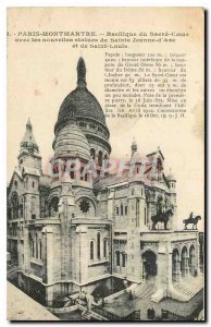 Old Postcard Paris Montmartre Sacre Coeur Basilica with the new statues of St...