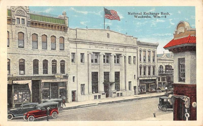 Waukesha Wisconsin National Exchange Bank Exterior Antique Postcard K18397