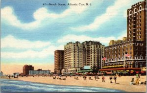 Vtg Atlantic City New Jersey NJ Beach Scene View Hotels 1940s Linen Postcard