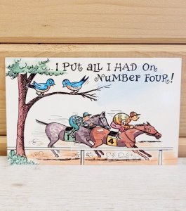 Vintage Postcard Plastichrome 1950s Humor Horse Race 3.5 x 5.5 Unused CHROME