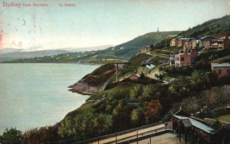 Vintage Postcard 1910's Aerial View Mountain Houses Dalkey From Sorrento Dublin