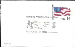 US UX117 Unused. US Flag,  Nat. Park Station - Isle Royale, Minnesota