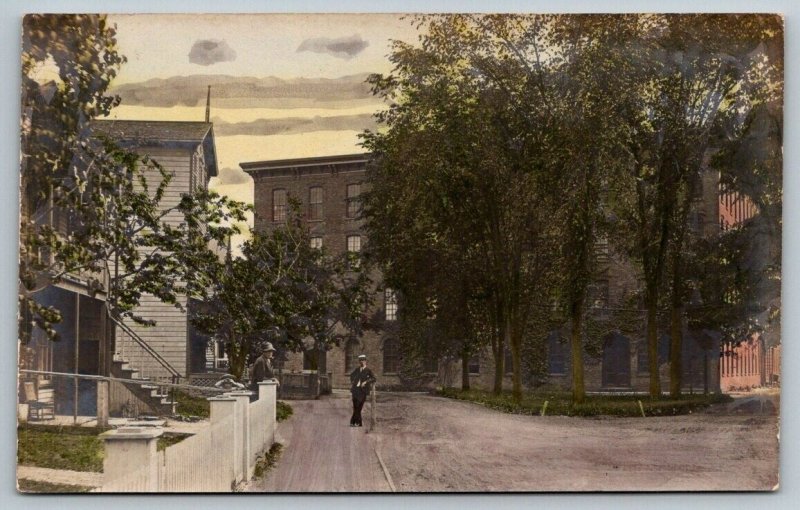 Vintage Street Scene Two Men and Child on Sidewalk  Postcard