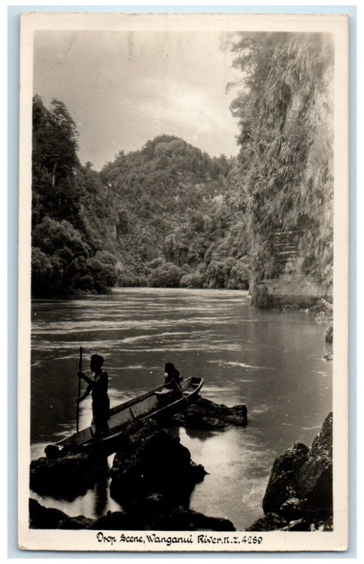 c1930's Drop Scene Boating Wanganui River New Zealand RPPC Photo Postcard