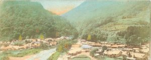 1923 Hand Colored Japan Mountain Village Mount Fuji Back Franked Small Postcard