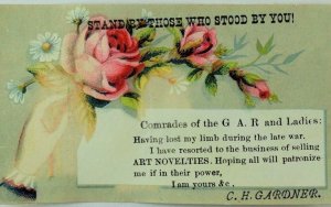 Civil War Veterans GAR Regalia C. H. Gardner Lady's Hand & Pink Roses P88