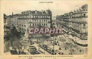 Old Postcard Lyon Ilustre Street and Place de la Republique