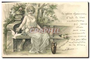 Old Postcard Fantasy Illustrator Woman Dove