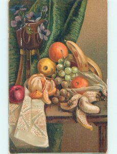 Pre-Linen STILL LIFE - FRUIT AND FLOWERS ON THE TABLE HL6471