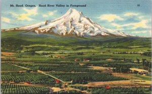 USA Mt Hood Oregon Hood River Valley in Foreground Linen Postcard 09.29