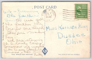 My Old Kentucky Home Song~Family On Porch~Musical Notes~PM 1940~Linen Postcard