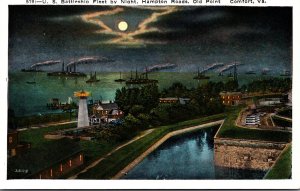 Virginia Old Point Comfort Hampton Roads U S Battleship Fleet By Night