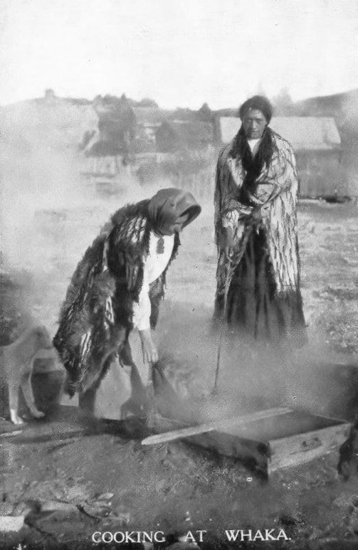 Cooking At Whaka Earliest B&W Antique New Zealand Postcard