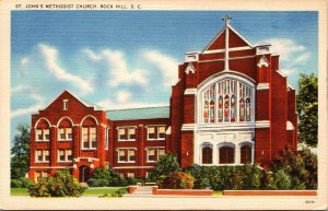 Postcard SC Rock Hill St. John's Methodist Church Dixie News Tichnor 1940s V166