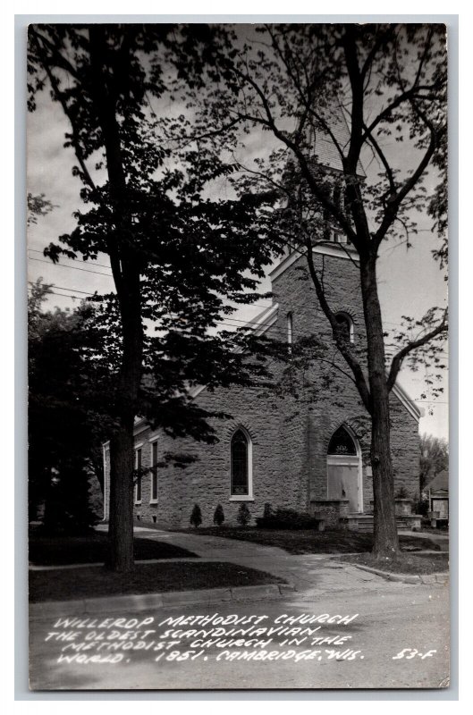 Postcard WI Willerop Methodist Church Cambridge Wis. Vintage Standard View RPPC