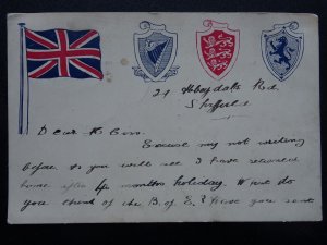 Union Jack Flag ENGLAND SCOTLAND & WALES Heraldic Coat of Arms c1903 UB Postcard
