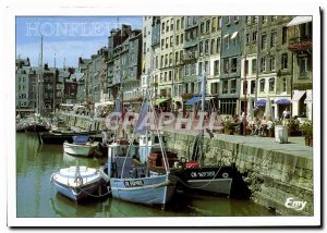 Modern Postcard Honfleur Old Basin and the Quai Sainte Catherine Fishing Boat