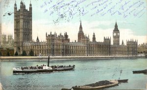 Navigation & sailing related postcard London Thames Westminster barge steamer