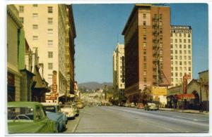 Hollywood & Vine Boulevard Cars Hollywood California 1950s postcard