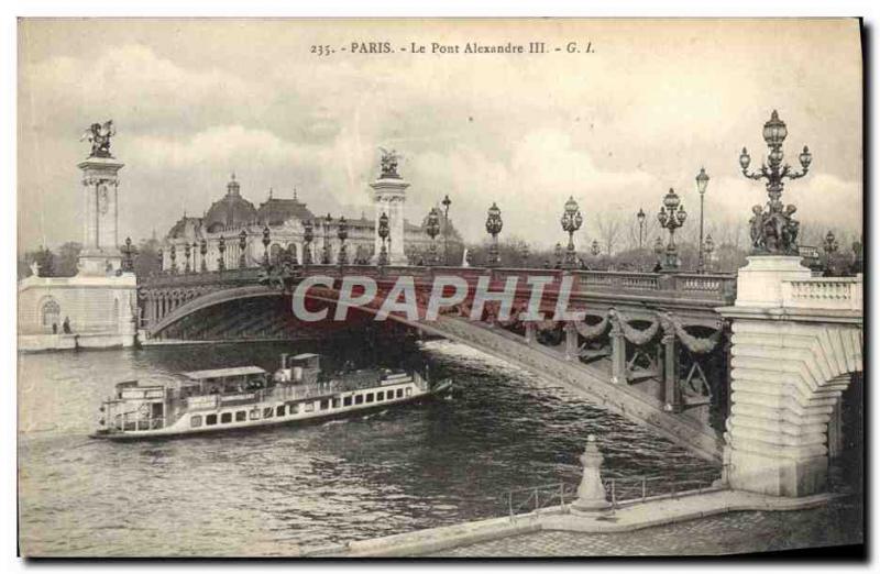 Old Postcard Paris Alexandre III bridge boat Peniche