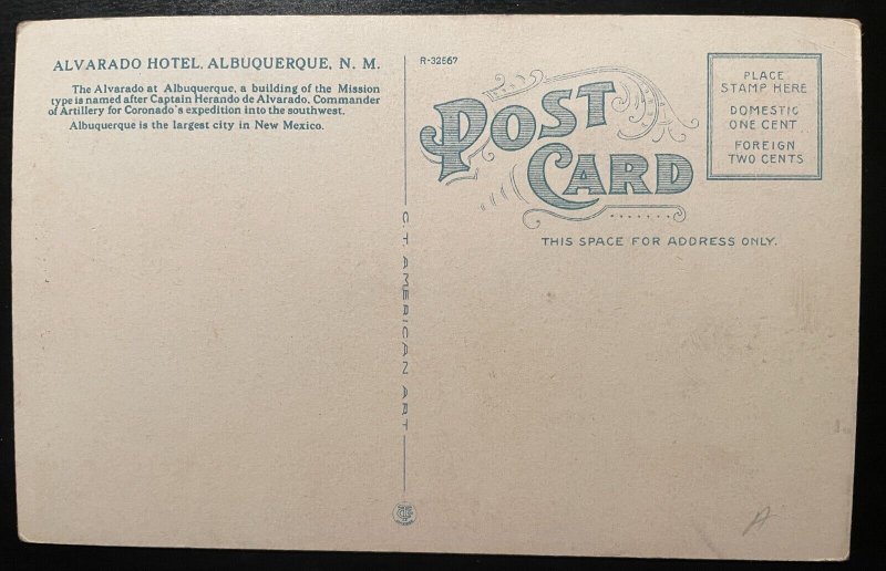 Vintage Postcard 1913 Alvarado Hotel, Albuquerque, New Mexico (NM)
