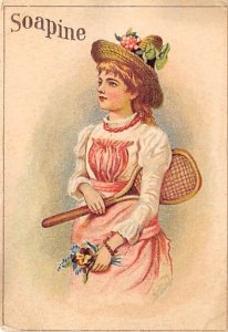 Approx. Size: 3 x 4.25 Soapine, playing tennis  Late 1800's Tradecard Non  