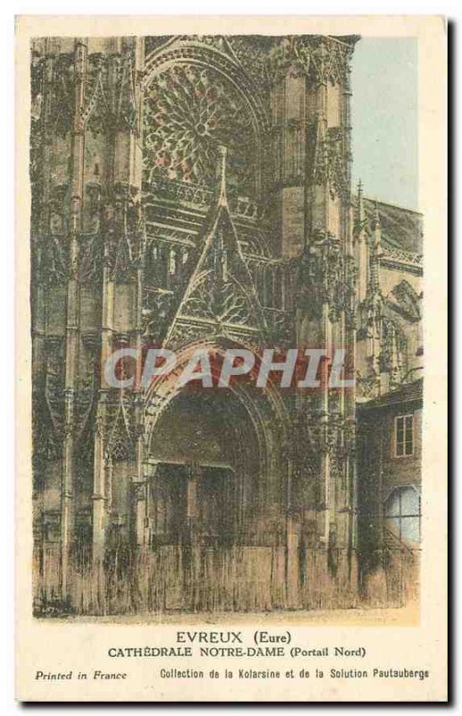Old Postcard Evreux Eure Notre Dame Cathedral North Portal