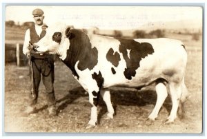 1910 Farmer Bull Reagan Bros. Farming Cow Tully New York NY RPPC Photo Postcard