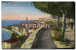 Old Postcard Menton Old Town and the boulevard of Garavan