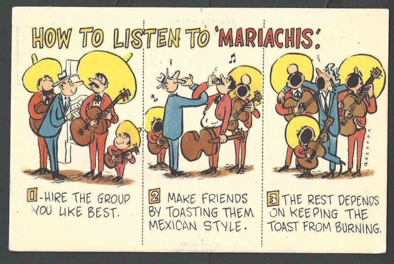 Ca 1940 PPC* Humor How To Listen To Mariachis 3 Part Story Mint