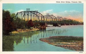 Fremont Nebraska~Platte River Bridge~Colorful Sky~1946 Postcard