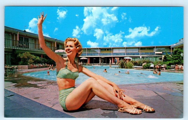 SAN DIEGO, CA ~ Roadside STARDUST MOTOR HOTEL Bathing Beauty c1950s Postcard 