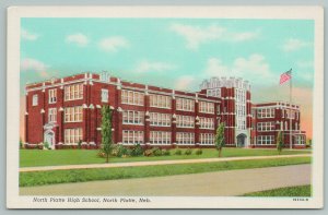 North Platte Nebraska~High School Grounds~1940s Linen Postcard