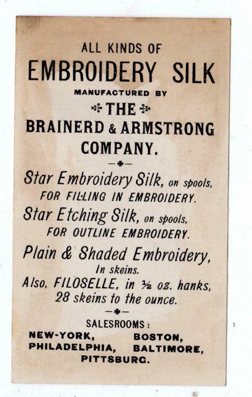 STAR EMBROIDERY SILK ON SPOOLS*BRAINERD & ARMSTRONG CO*BUCK & LINDNER LITHOGRAPH