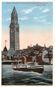 Vintage Postcard 1920's Boston Waterfront Showing New Custom House Tower Mass.