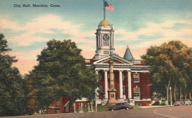 Vintage Postcard 1930's City Hall Building Meriden Connecticut Pub By JF Molloy