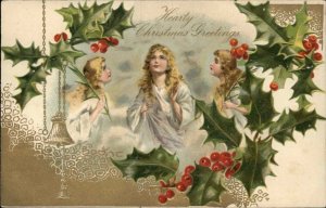 Christmas Angels & Bells Art Nouveau Winsch Schmucker c1910 Antique Postcard