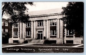 Grinnell Iowa IA Postcard RPPC Photo College Library Building c1910's Antique