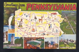 STATE OF PENNSYLVANIA STATE MAP VINTAGE POSTCARD