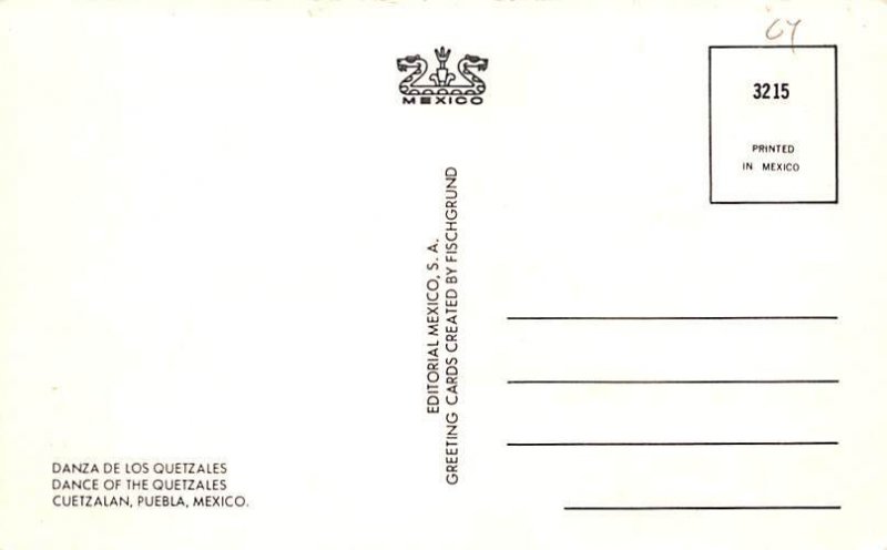 Dance of the Quetzales Puebla Mexico Tarjeta Postal Unused 