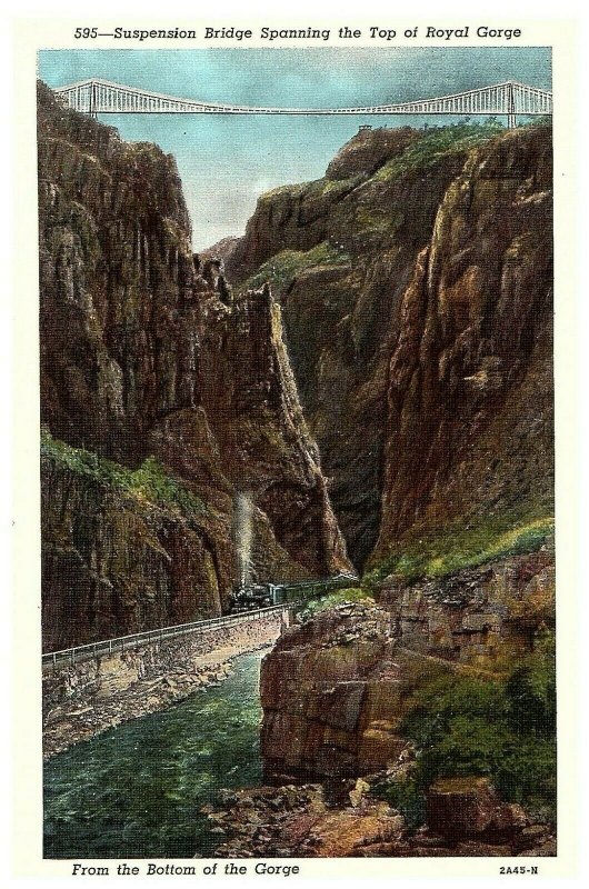 Suspension Bridge Spanning the top of Royal Gorge Colorado Postcard