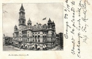 Vintage Postcard 1900's The Post Office Baltimore Maryland MD