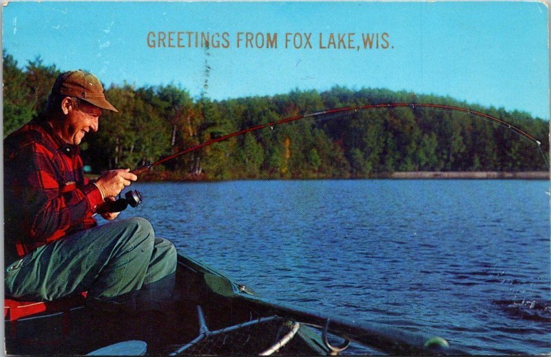 Wisconsin Greetings From Fox Lake Fishing Scene 1965