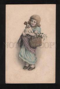 3058190 Girl & JACK RUSSELL TERRIER old M.M.VIENNE