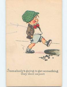 Pre-Linen comic signed BOY IS UNAWARE HE'S ABOUT TO STEP INTO A HOLE HL3014