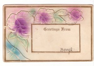 Flowers, Bas Relief, Airbrushed, Antique 1910 Greetings Postcard