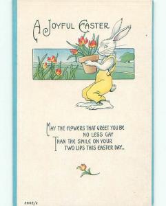 Pre-Linen easter HUMANIZED BUNNY RABBIT CARRIES FLOWERPOT k2625