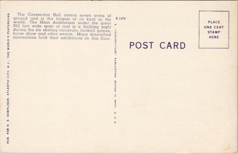 World's Largest Convention Hall & Auditorium Atlantic City NJ Postcard D77