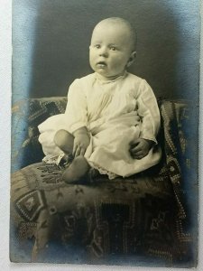 Vintage Postcard Baby on Chair in White Dress Portrait RPPC